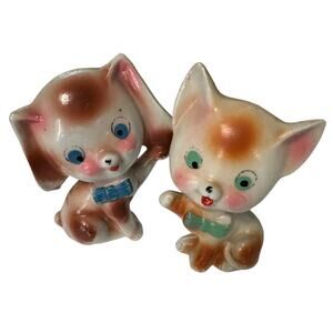 Vintage Dog and Cat Ceramic Porcelain Figures Japan Small Circa 1950 / 1960